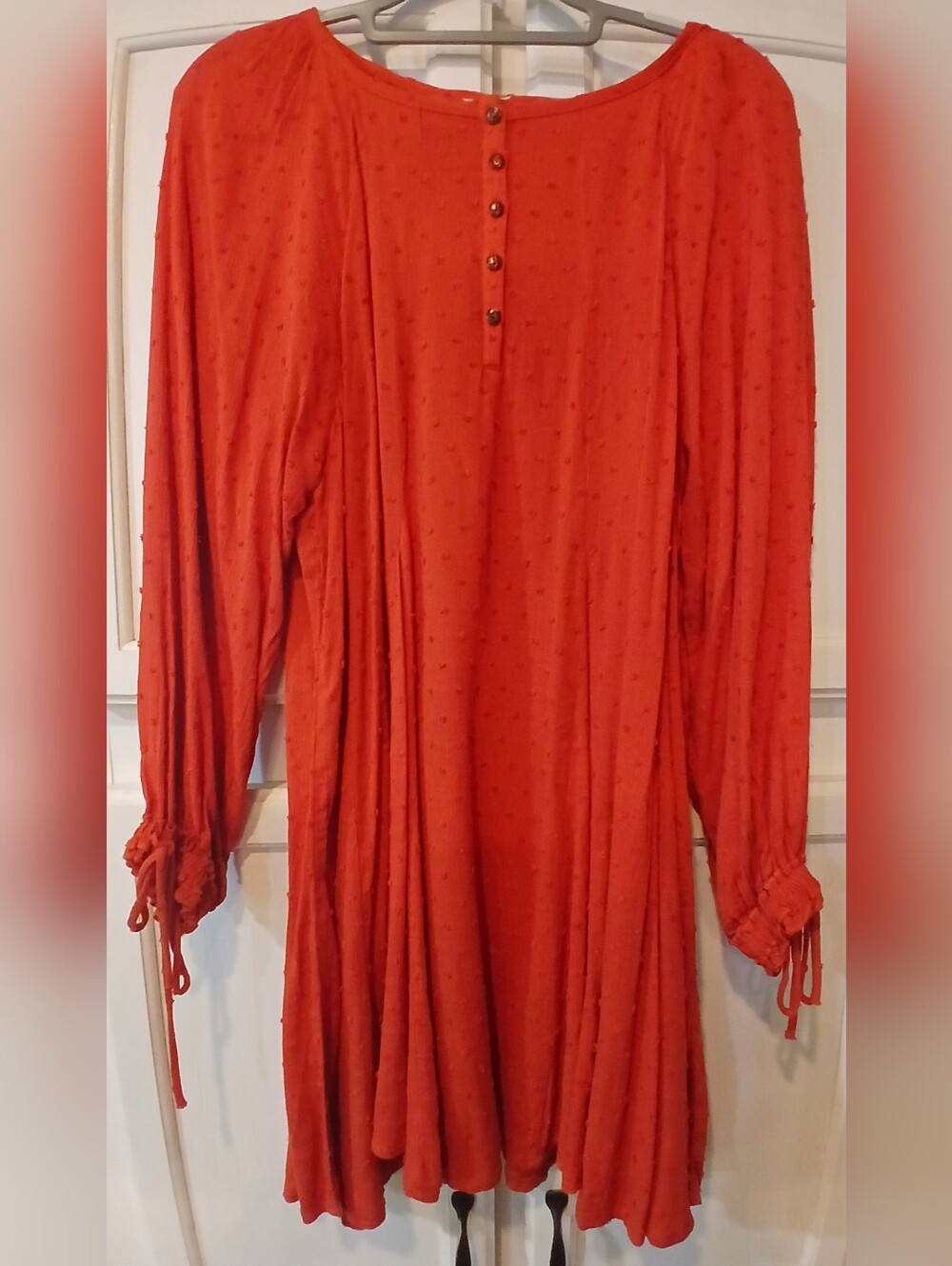 Easel Swiss dot long sleeve tunic dress in a vibrant rust color size M